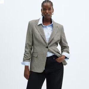 MNG Black & White Houndstooth Print Blazer Jacket  - Size M